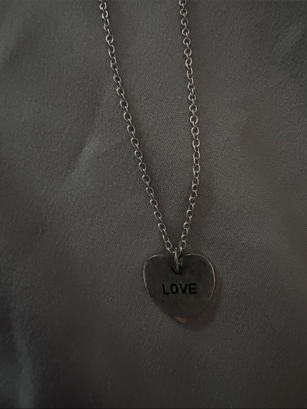 Forever 21 Silver Heart Pendant Necklace with LOVE Engraving